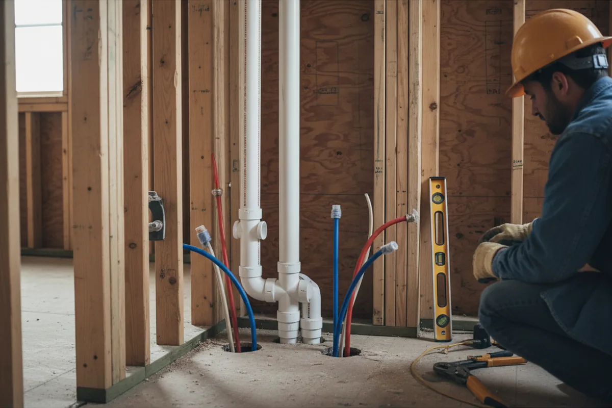 Drain and supply rough-in during Sump Pump Repair in Afton